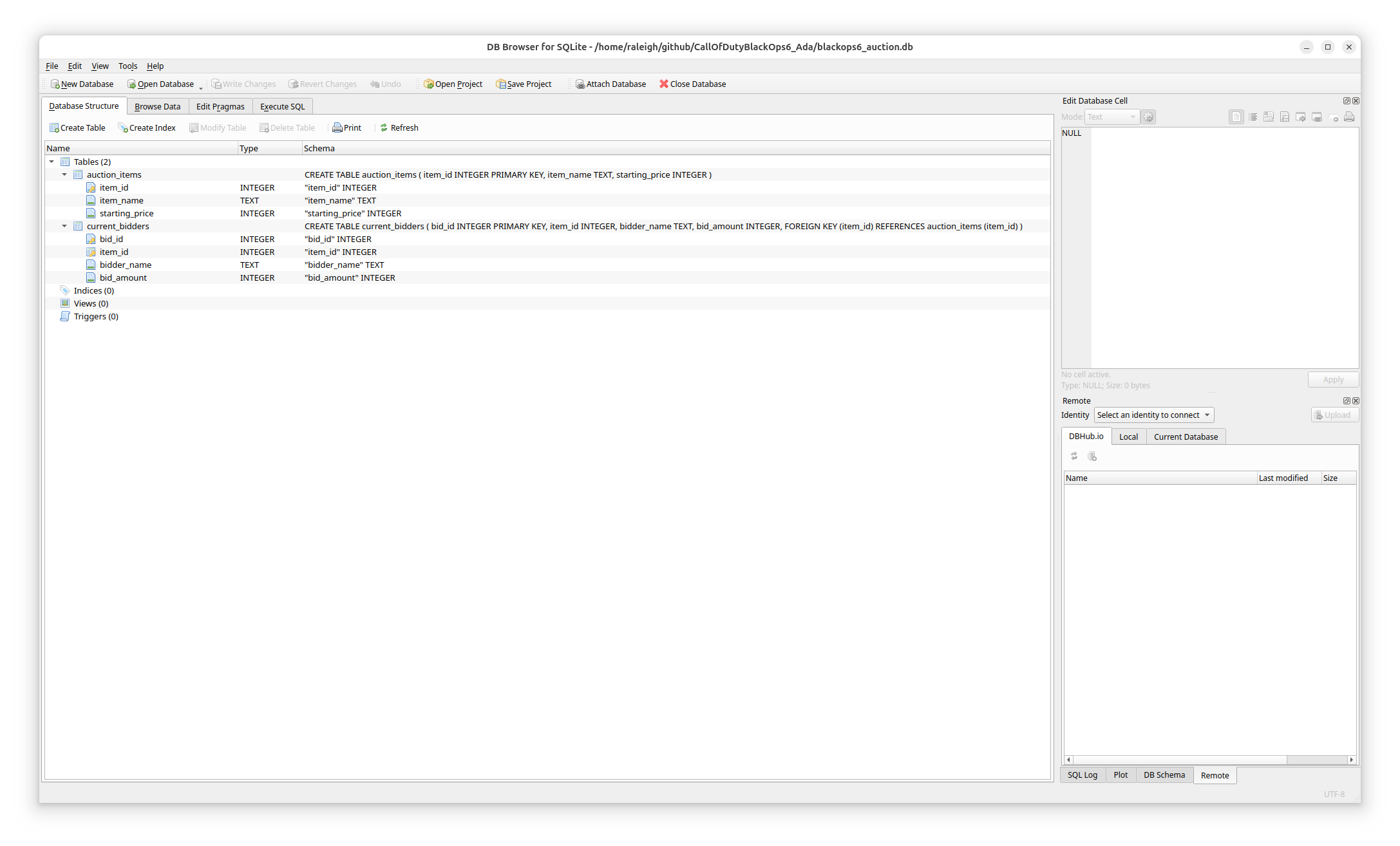 DB browser screenshot