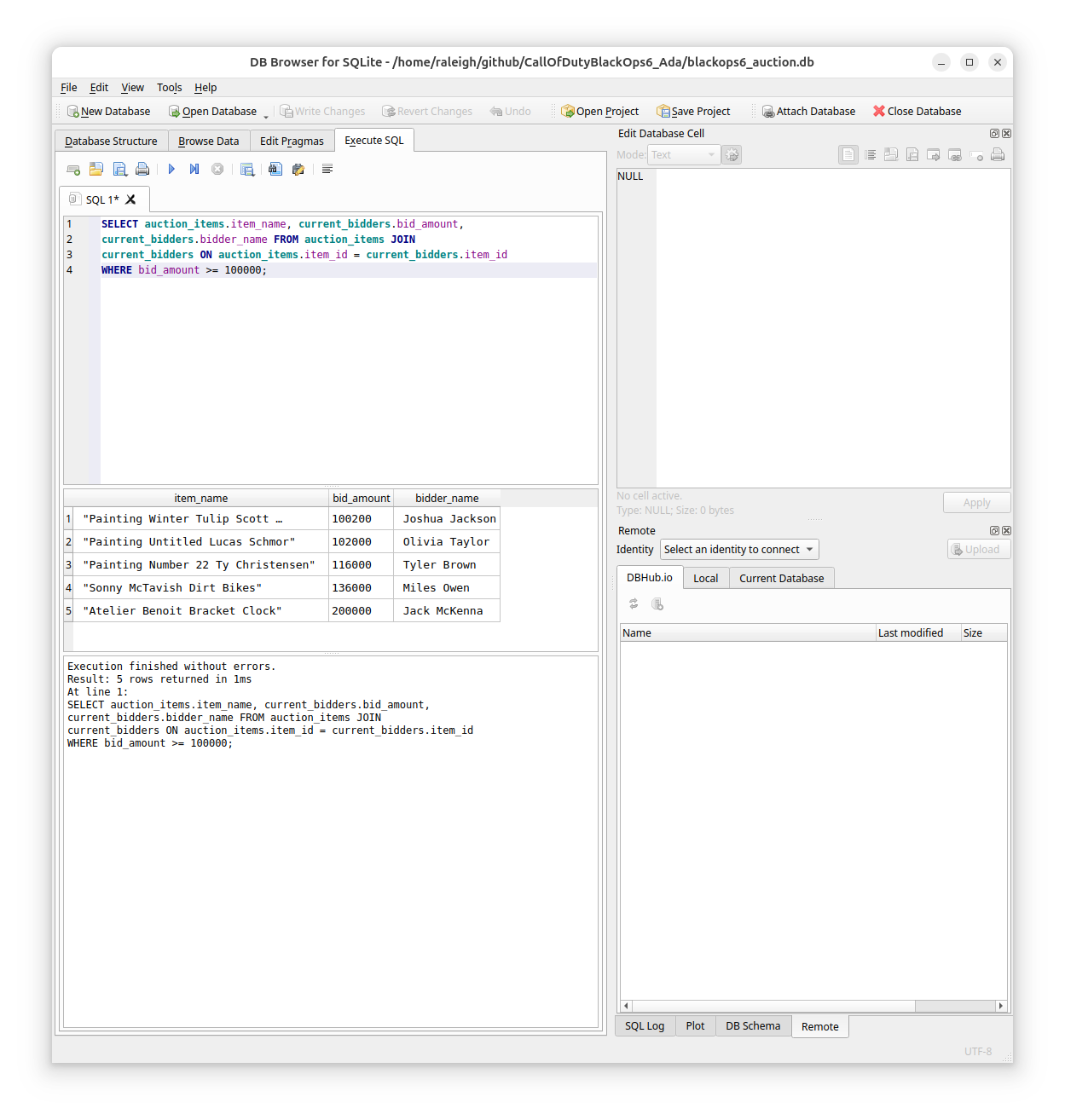 DB browser screenshot