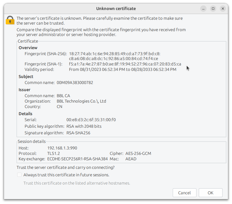 Printer Network settings screenshot