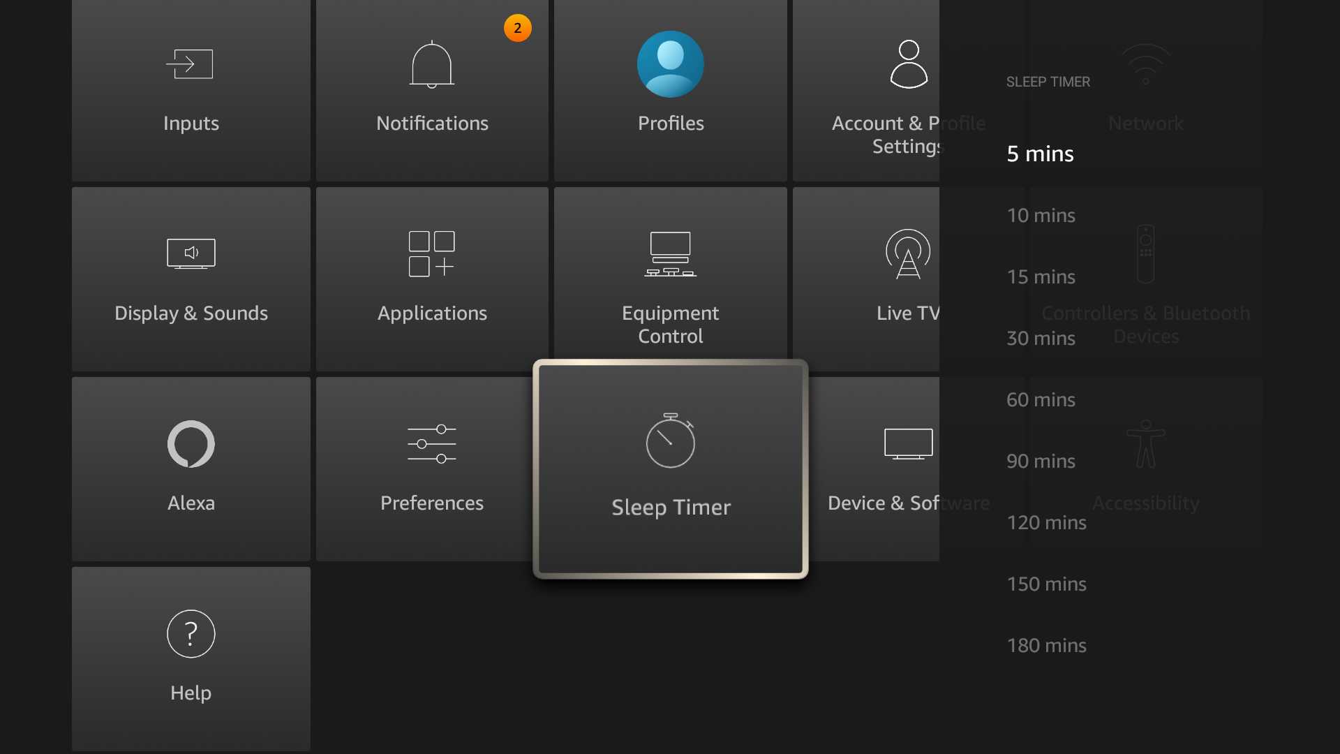 FireTV sleep timer settings