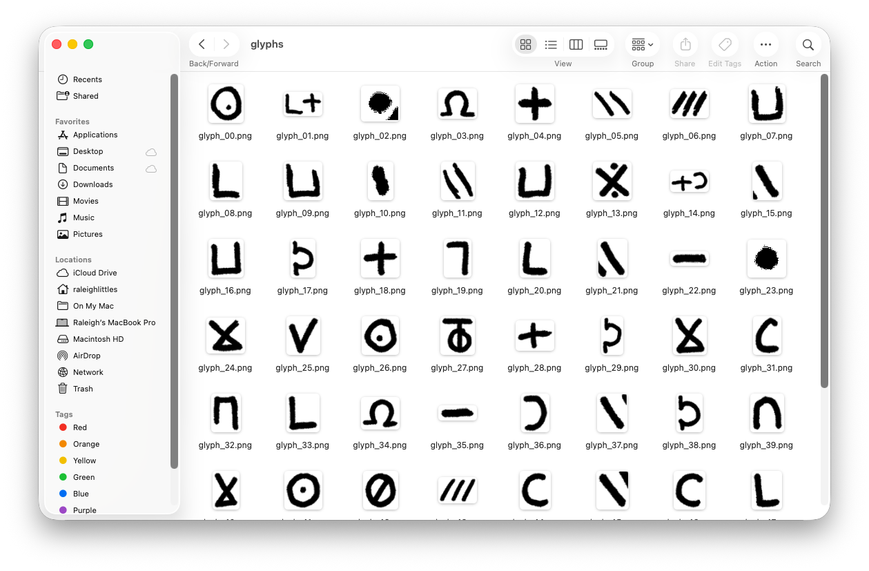 Screenshot of glyphs in directory