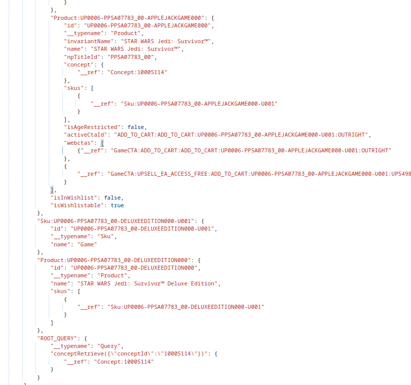 Sony website code screenshot